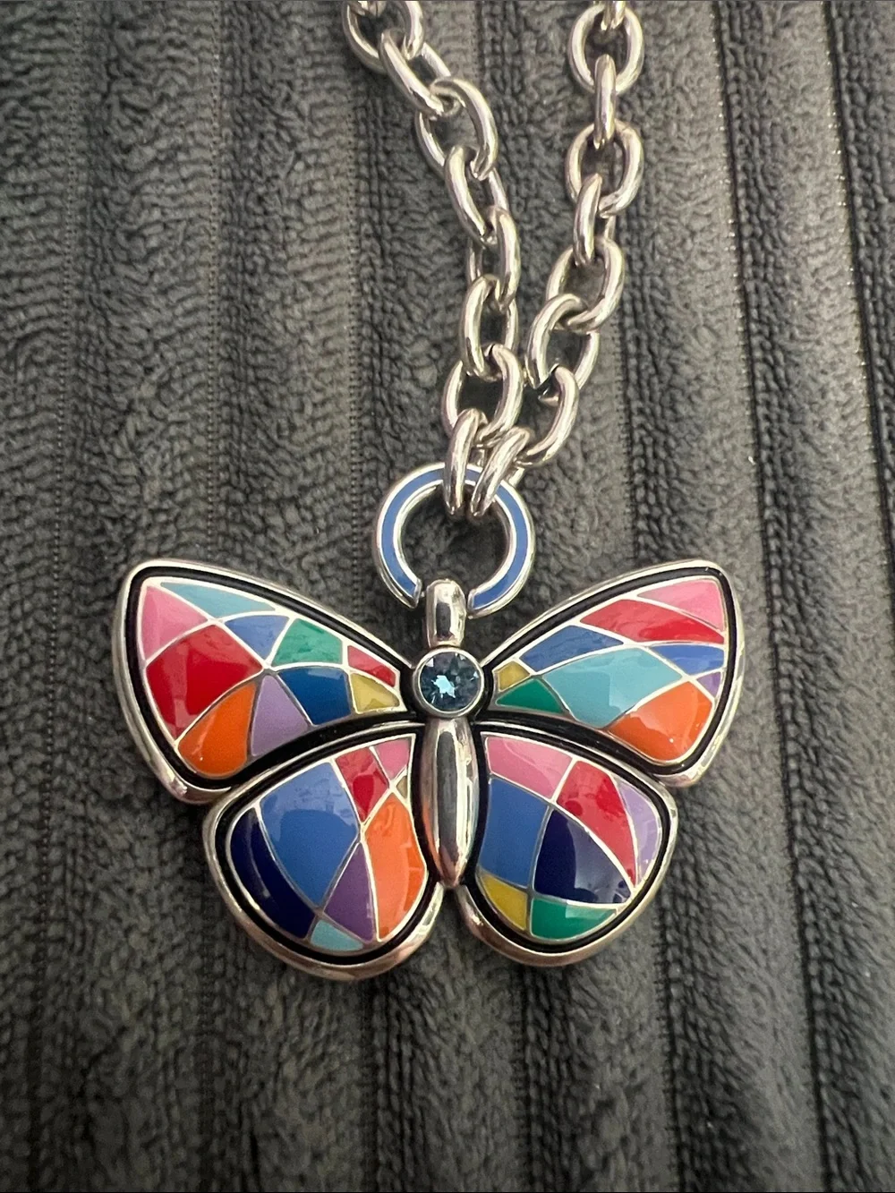 Brighton Silver Butterfly Necklace with Multicolored Enamel